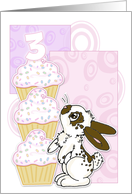 Happy 3rd Birthday with Bunnies and Pink Cupcakes card