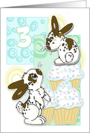 Happy 3rd Birthday with Bunnies and Cupcakes card