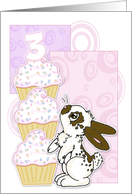 3rd Birthday Party Invite-Bunny and Cupcakes-Pink card