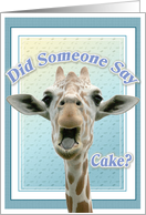Happy Birthday Humorous Giraffe Ready for Cake card