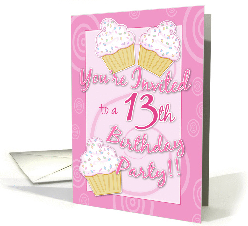 13th Birthday Party Invite- Pink Cupcakes card (460006)