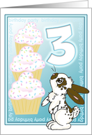 3rd Birthday Party Invite-Cupcakes-Blue card
