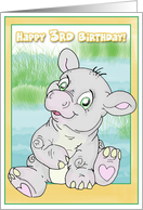 Baby Hippo Happy 3rd Birthday card