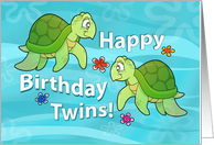 Happy Birthday Twins with Two Sea Turtle Cartoons card