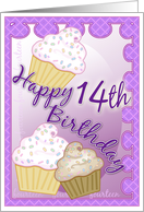 Happy 14th Birthday with Purple Cupcakes card