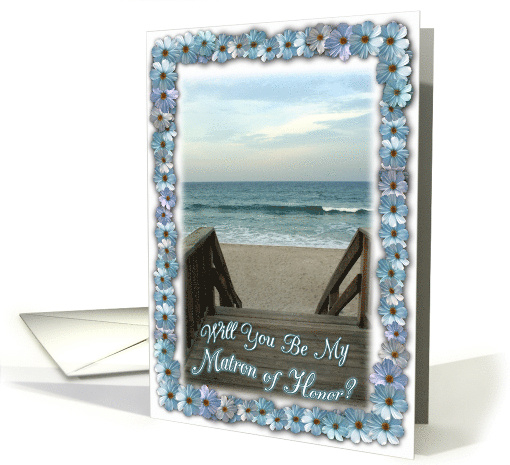 Matron of Honor Request with Beach Scene and Daisies Frame card