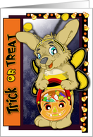 Trick or Treat Halloween Bunny with Bumblebee Costume card