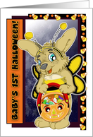 Baby First Halloween with Bunny with Bumblebee Costume card