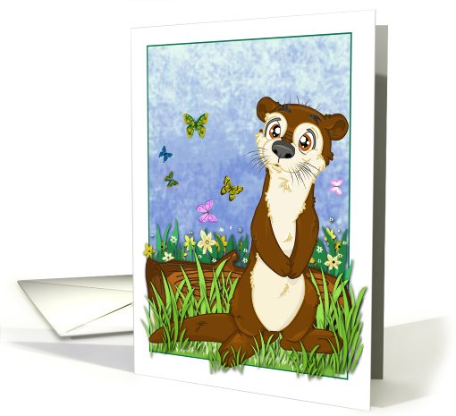 Illustration of an otter with butterflies card (490818)