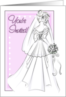 You’re Invited to a Bridal Shower! Bride’s Wedding Gown ink Drawing card