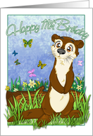 Happy 11th Birthday with Otter and Butterflies Illustration card
