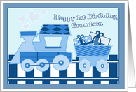 Happy 1st Birthday Grandson with Blue Train card