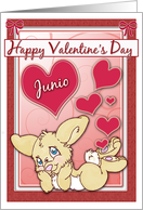 Happy Valentine’s Day to Junio Bunny With Hearts card