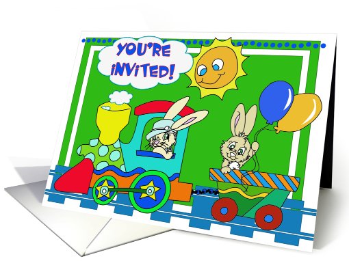 You're Invited- Bunny Train, Balloons card (580580)