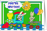 You’re Invited- Bunny Train, Balloons Card