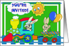 You’re Invited- Bunny Train, Balloons Card
