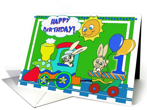 1st Birthday Bunny Train, Balloons card (580598)