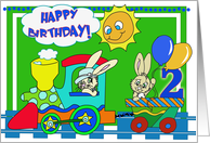 Happy 2nd Birthday Bunny Train and Balloons Card