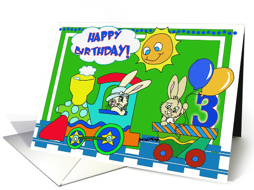 Happy 3rd Birthday with Bunny Train and Balloons card (580606)