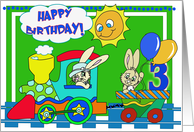 Happy 3rd Birthday with Bunny Train and Balloons Card