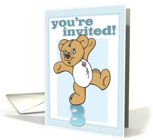 3rd Birthday Party Invitation with Button Bear Cartoon and... (602215)