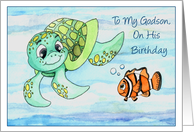 To My Godson on his Birthday with Sea Turtle and Clown Fish Friends card