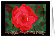 Happy 90th Birthday with a Red Rose Picture card