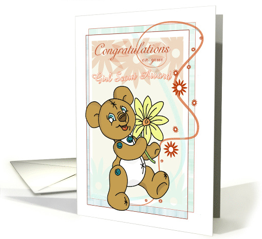 Button Bear with Flower Congratulations on Your Girl Scout Award card