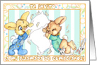 Te Invito a Mi Pijamada De Cumpleanos! Invite with Bunny Pillow Fight card