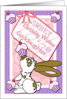 Sweet Birthday Wishes for Goddaughter. Bunny Balancing Cupcake card