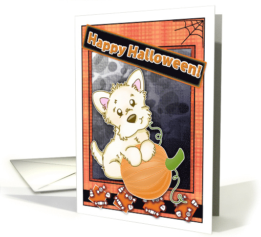 Halloween Westie Dog with Pumpkin Happy Halloween card (695450)