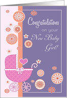 Congratulations on your new baby girl with vintage style Baby Carriage card