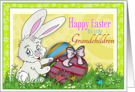 Happy Easter to My Grandchildren with a Bunny Painting Eggs card