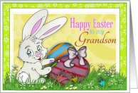 Happy Easter to My Grandson with a Bunny Painting Eggs card