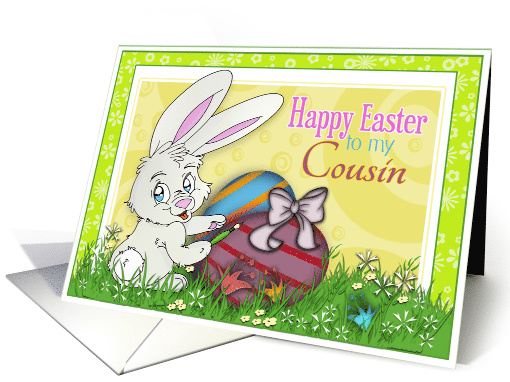 Happy Easter to My Cousin with Cartoon Bunny Painting Eggs card