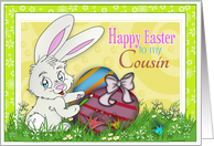Happy Easter to My Cousin with Cartoon Bunny Painting Eggs card