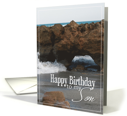Happy Birthday to my Son with Beach Rocks and Wave Photo card (819863)