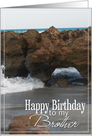 Happy Birthday Brother with Beach Rocks and Wave Photo card