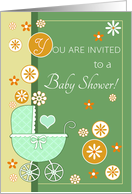 You’re Invited to a Baby Shower- Baby Carriage Retro Design card