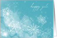 Teal Happy Yule with Snowflakes and Sparkles card