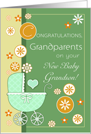Congratulations Grandparents on New Baby Grandson with Baby Carriage card