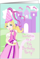 4th Birthday Party Invite Pretty Pink Princess and Castle card