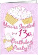 13th Birthday Party Invite-Pink Cupcakes card