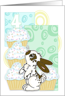 4th Birthday Invite-Bunny and Cupcakes- Blue card
