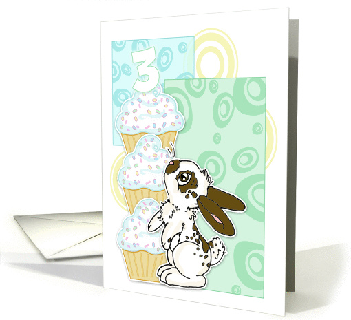 3rd Birthday Invite-Bunny and Cupcakes- Blue card (845875)