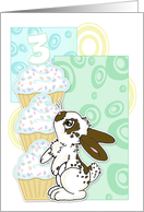 3rd Birthday Invite-Bunny and Cupcakes- Blue card