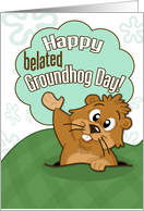 Happy Belated Groundhog Day with Cute Groundhog Illustration card