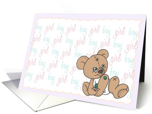 Gender Neutral, Gender Reveal Party Invitation with button bear card