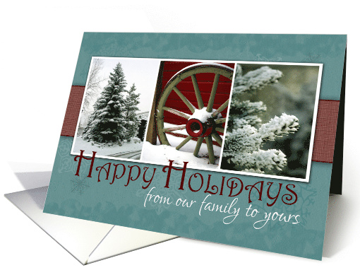 Happy Holidays from our Family to Yours with Pine Trees and Snow card