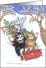 Hanukkah and Christmas Cats Happy Holiday Wish Chrismukkah card